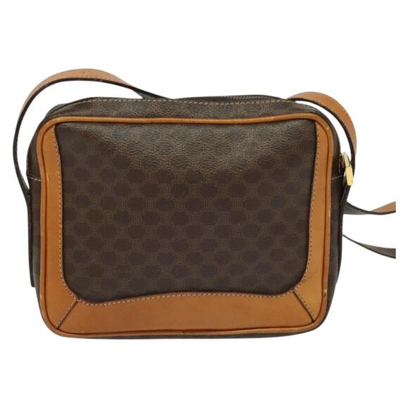 CELINE Macadam Canvas Shoulder Bag Pvc Leather Brown Gold - Picture 3 of 12